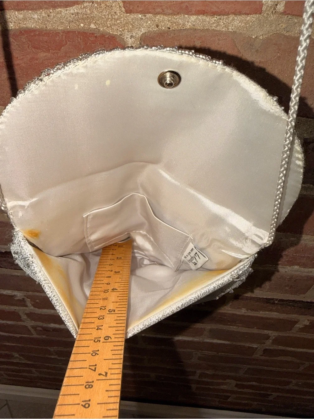 La Regale Ivory Lace Crossbody Bag Silver Strap Purse Tiny Small Sparkly